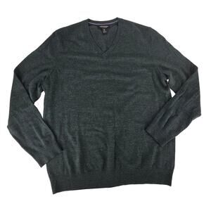 Banana Republic Extra Fine Merino Wool Mens XL V-Neck Dark Green Academia Preppy